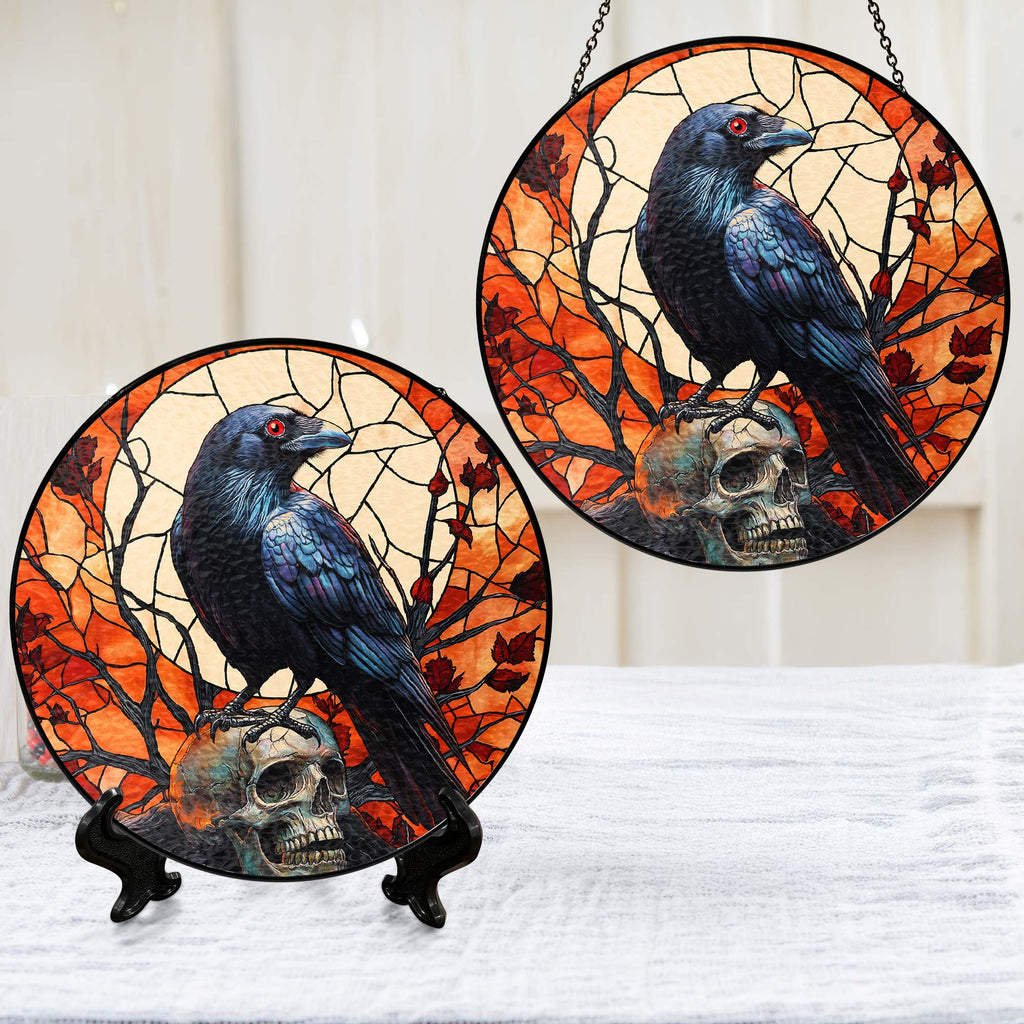 Raven Halloween Stained Glass Suncatcher 3-Day Shipping