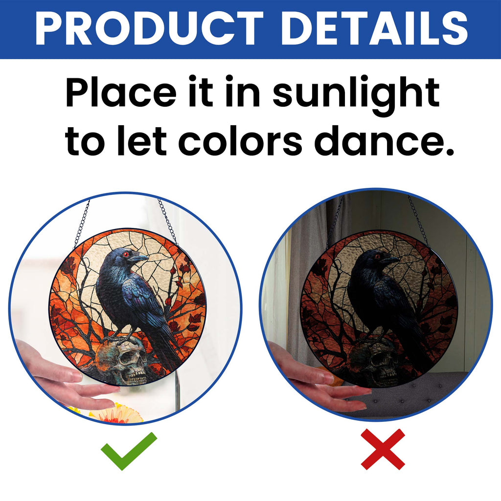 Raven Halloween Stained Glass Suncatcher 3-Day Shipping