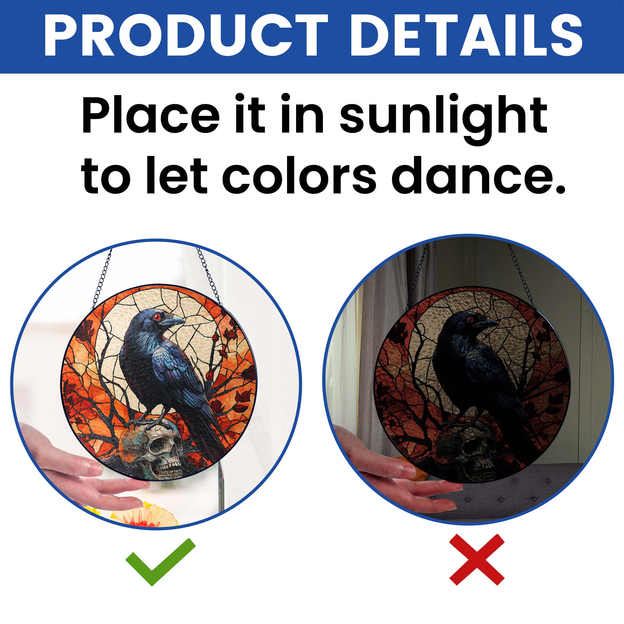 Raven Halloween Stained Glass Suncatcher 3-Day Shipping