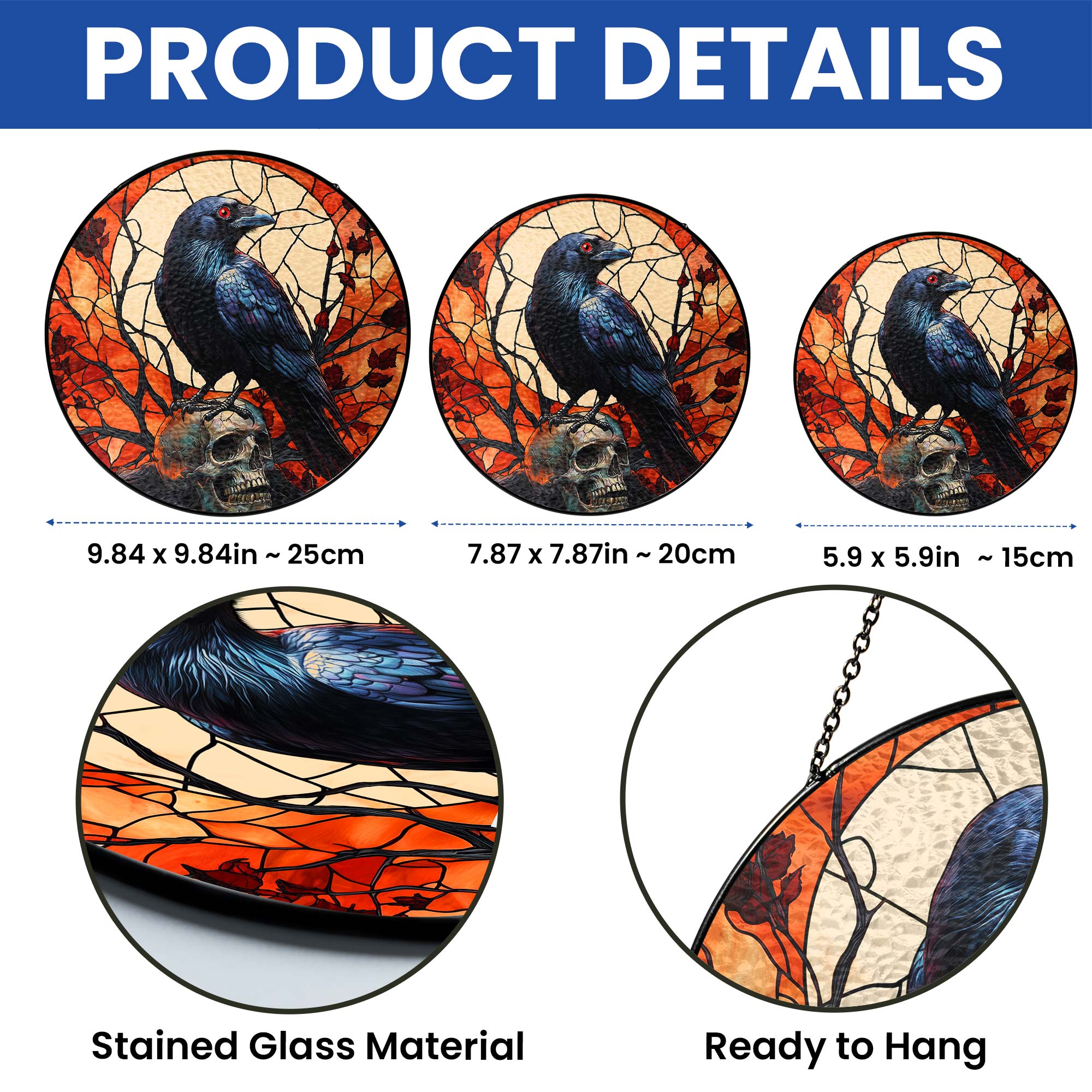 Raven Halloween Stained Glass Suncatcher 3-Day Shipping