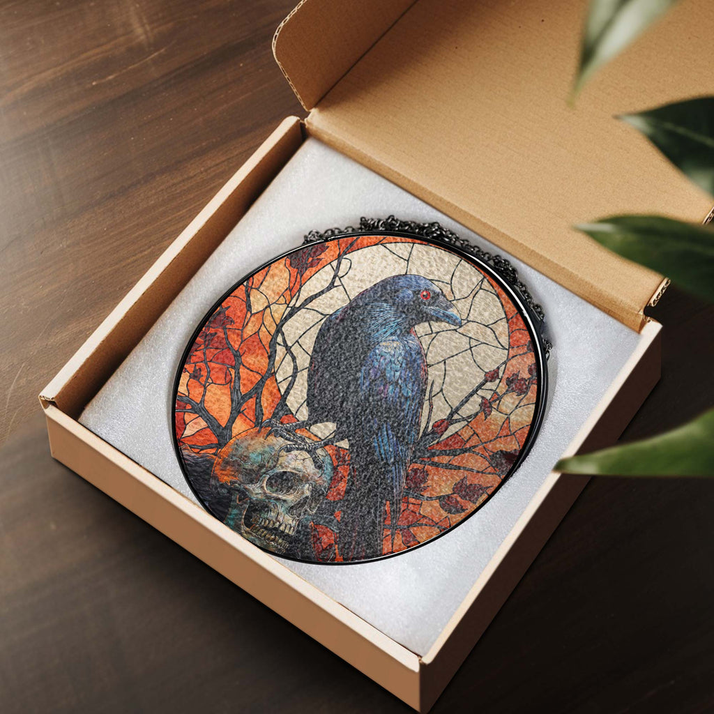Raven Halloween Stained Glass Suncatcher 3-Day Shipping