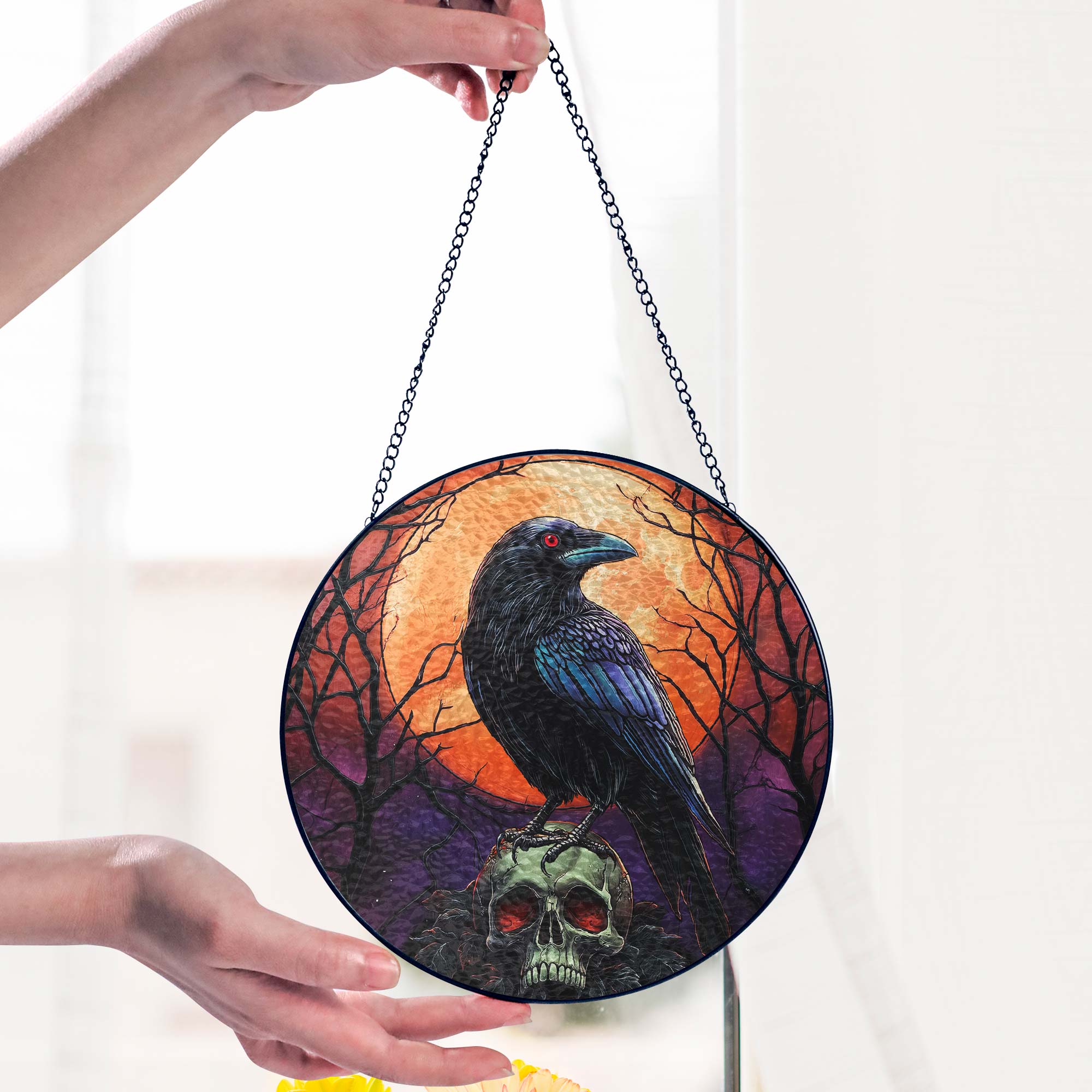 Halloween Black Raven Stained Glass Suncatcher
