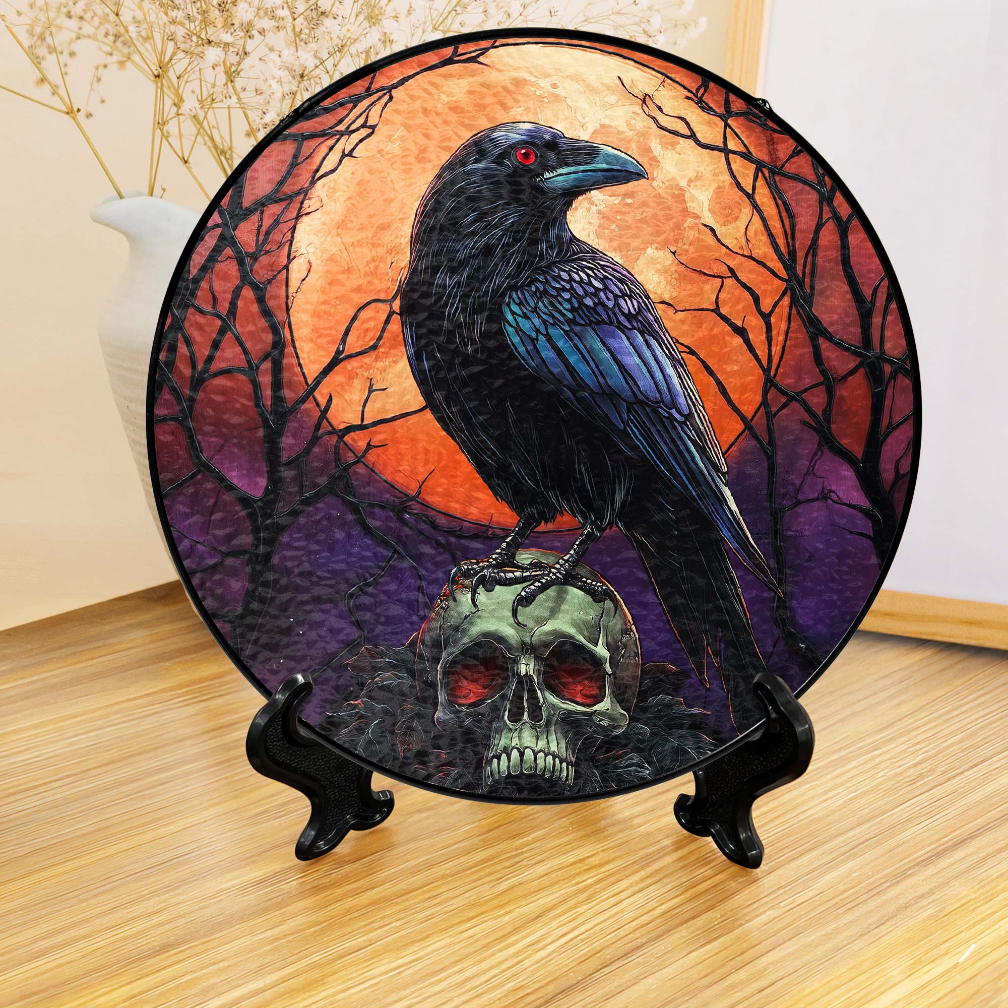 Halloween Black Raven Stained Glass Suncatcher