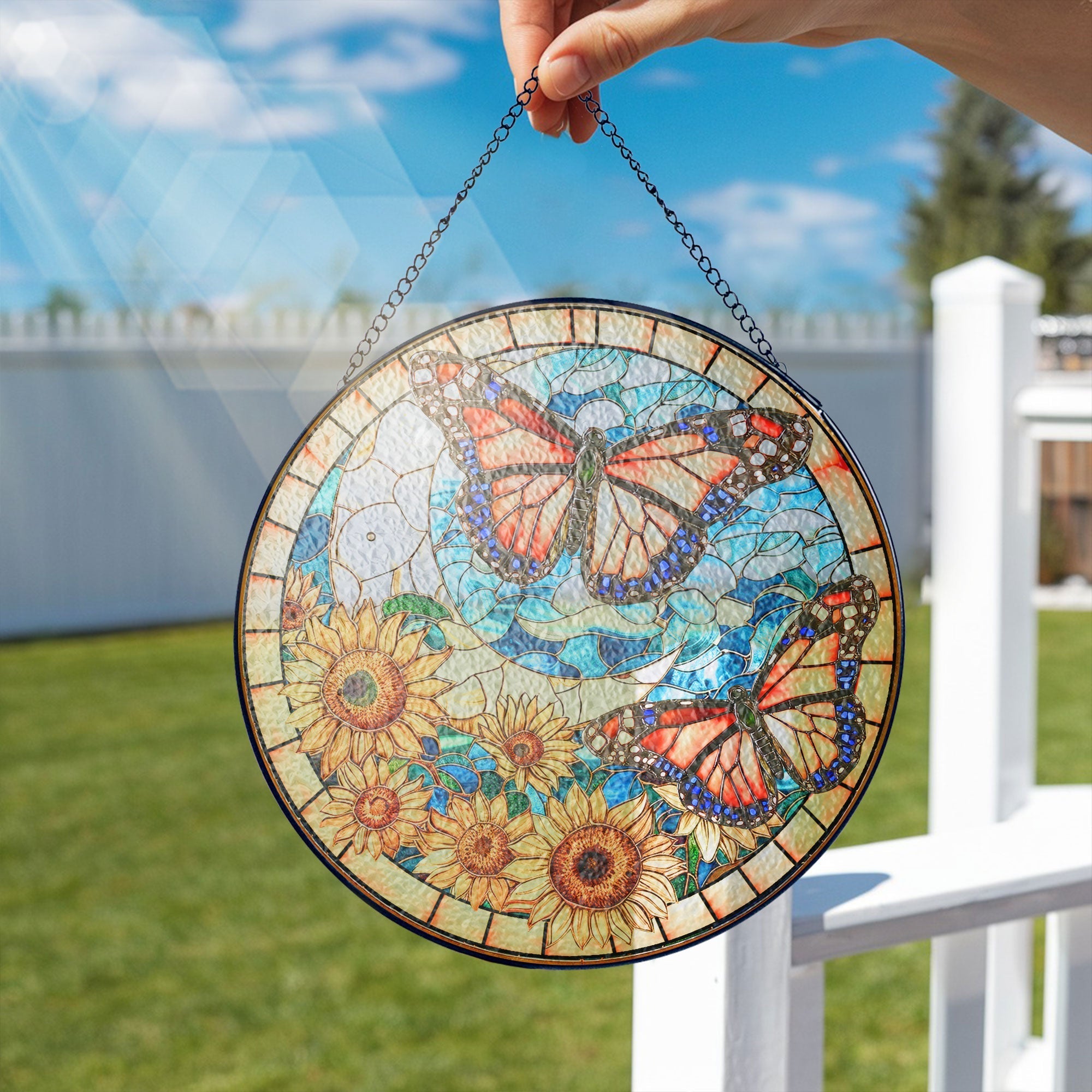 Butterfly and Sunflower Stained Glass Suncatcher