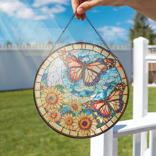 Butterfly and Sunflower Stained Glass Suncatcher