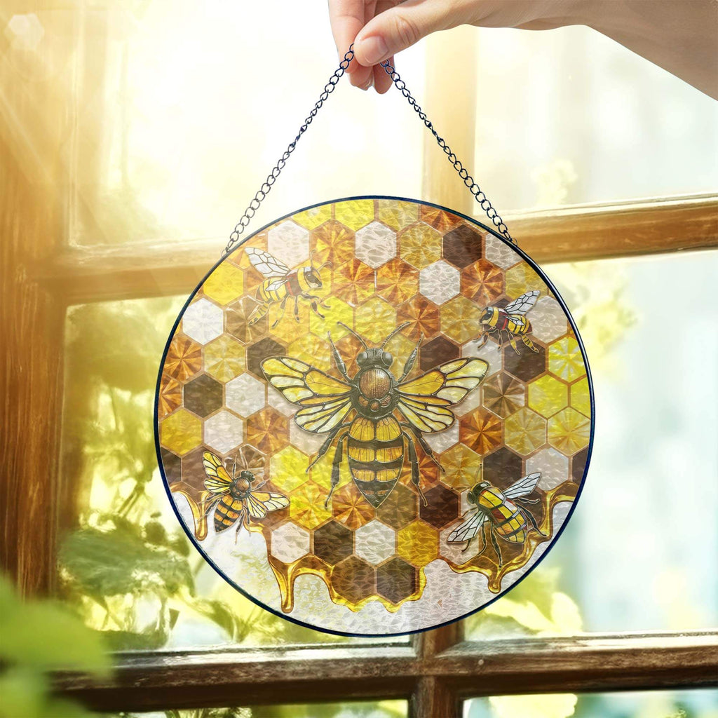 Honeycomb Bee Stained Glass Suncatcher