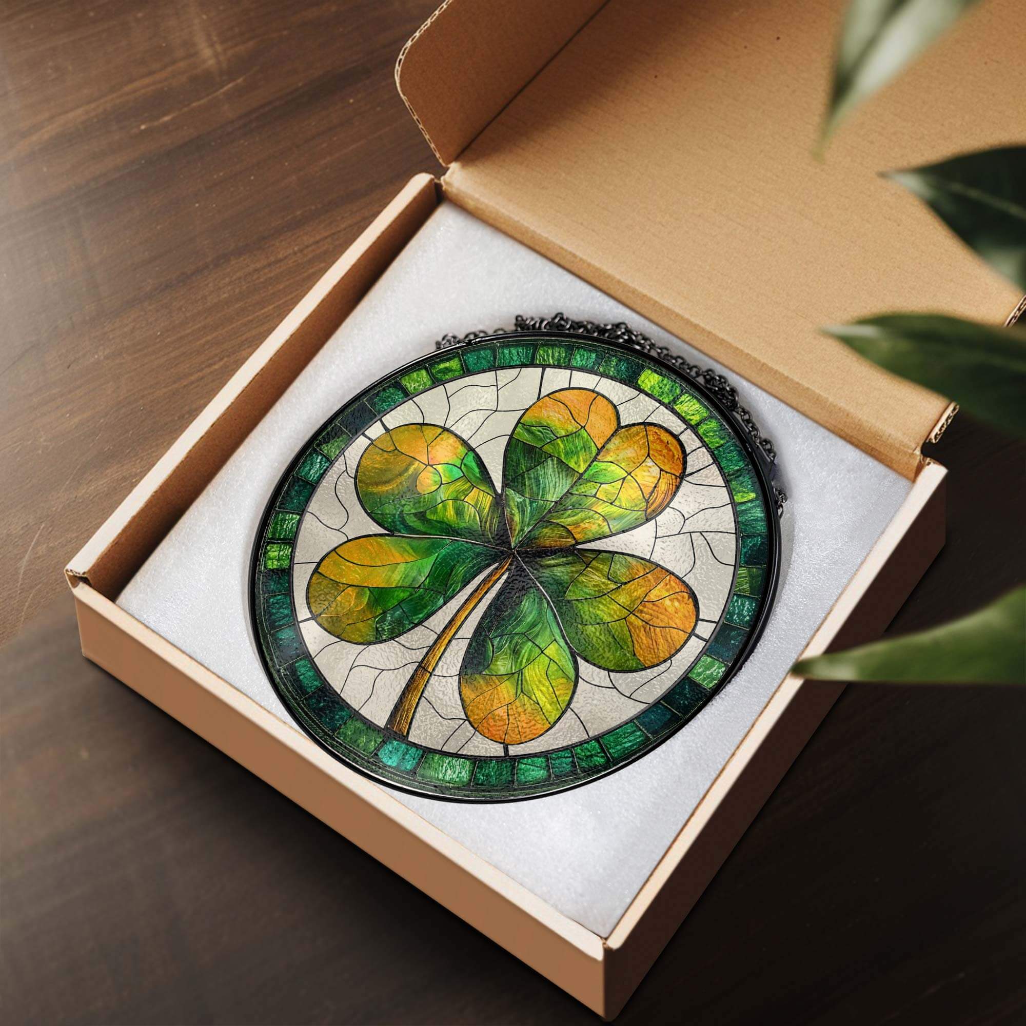 Irish Shamrock St. Patrick's Day Stained Glass Suncatcher