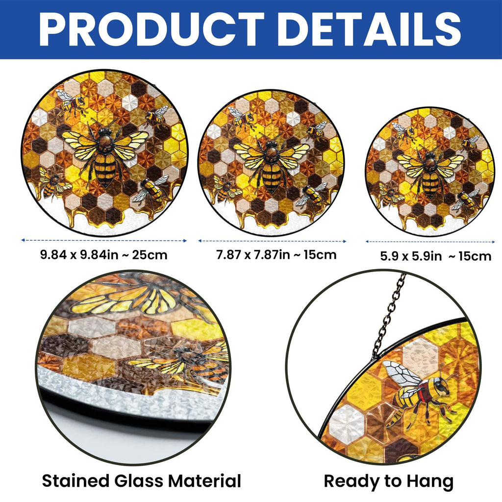 Honeycomb Bee Stained Glass Suncatcher