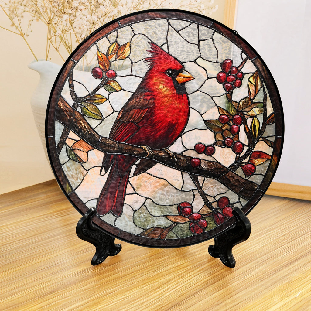 Cardinal Bird Memorial Stained Glass Suncatcher