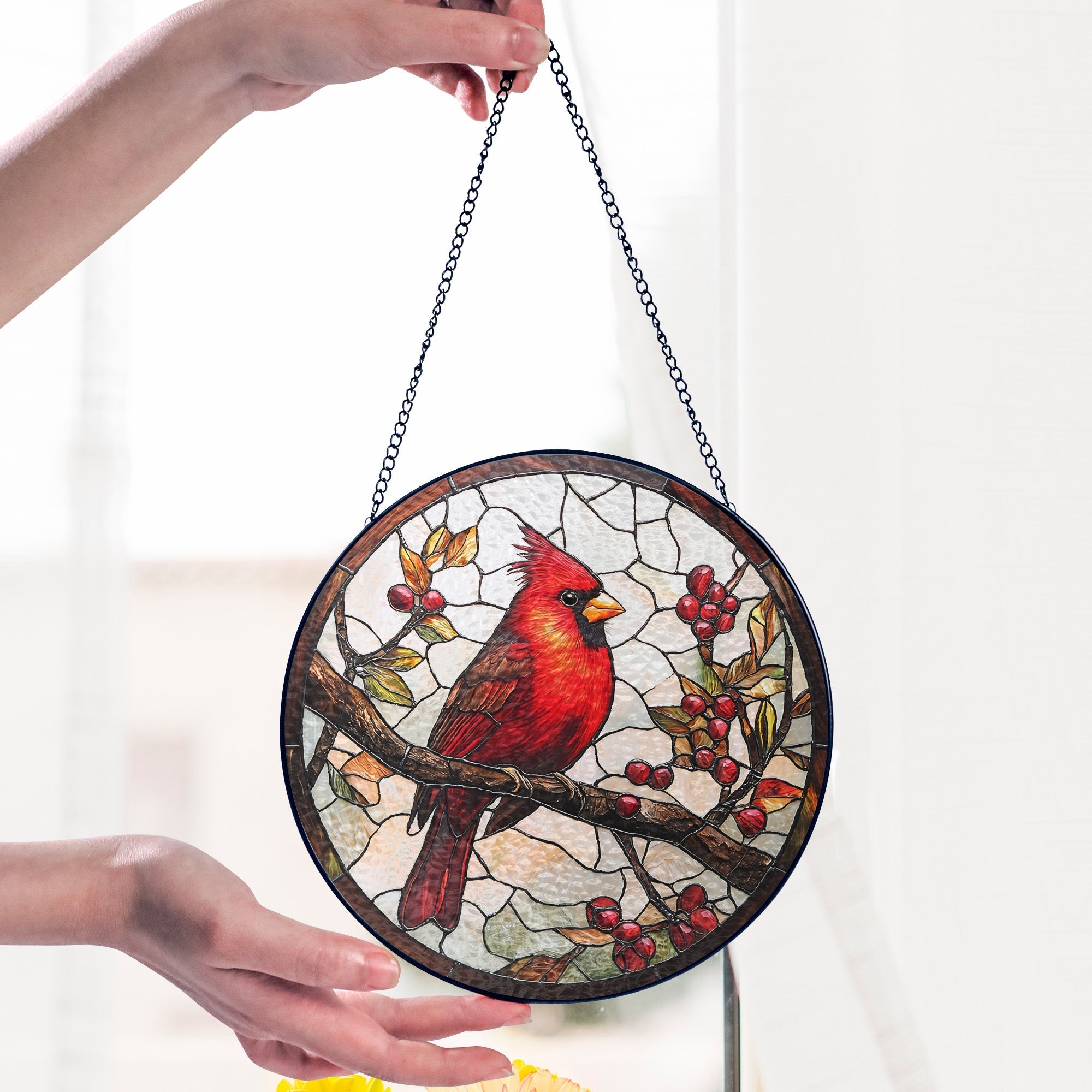 Cardinal Bird Memorial Stained Glass Suncatcher