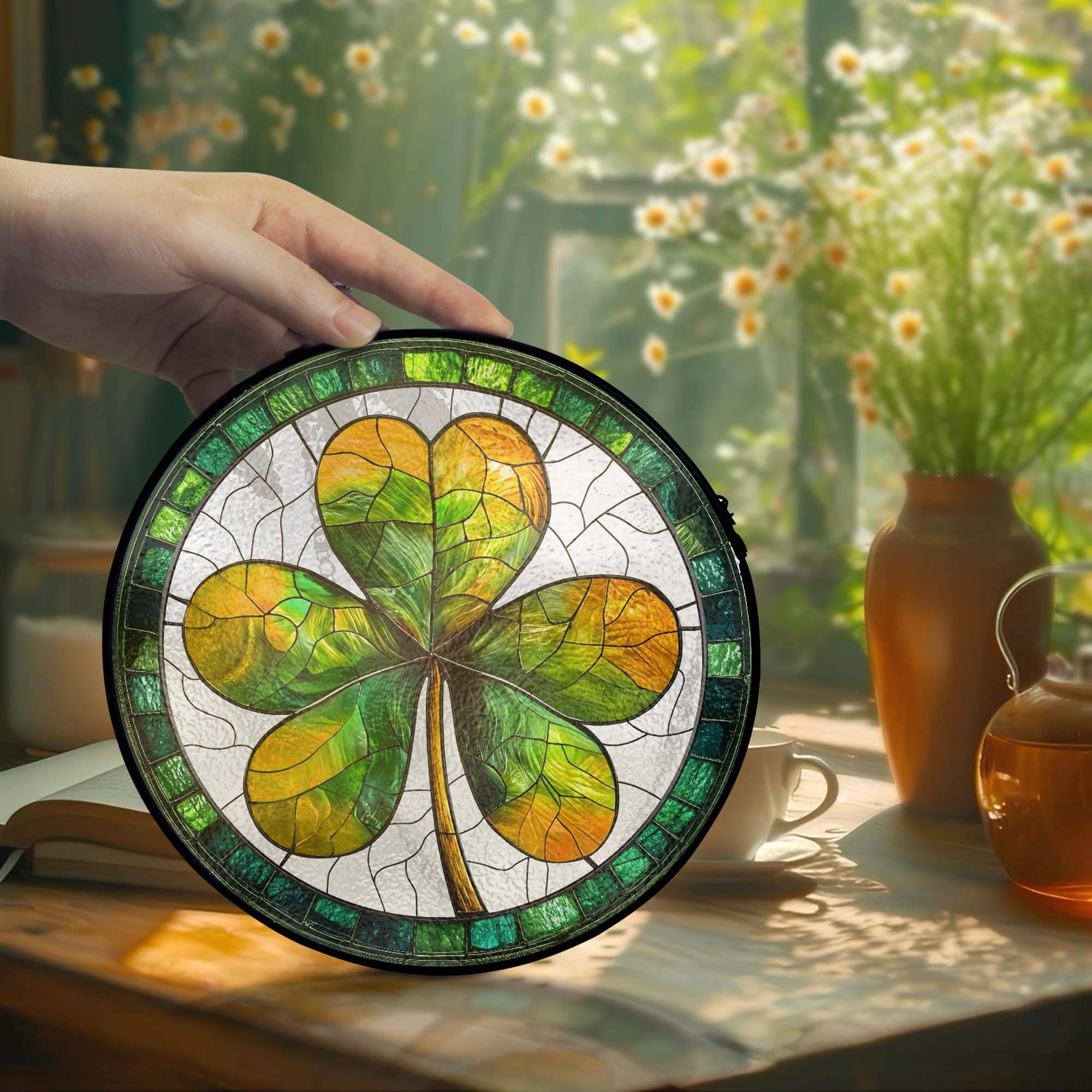 Irish Shamrock St. Patrick's Day Stained Glass Suncatcher