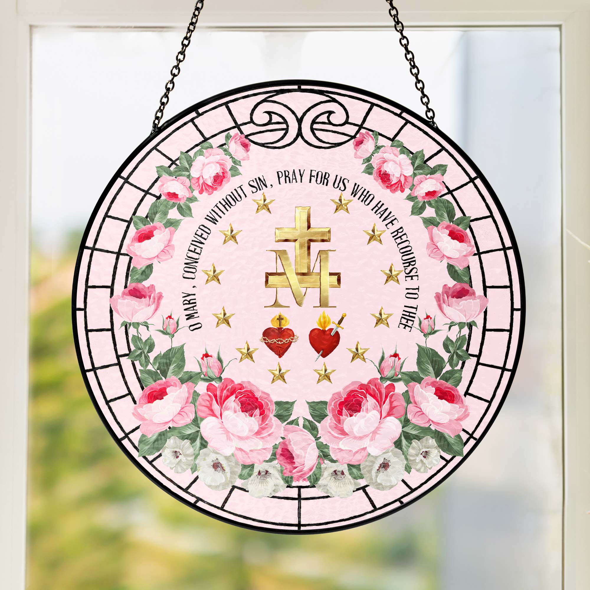 Marian Catholic Virgin Mary Religious Stained Glass Suncatcher