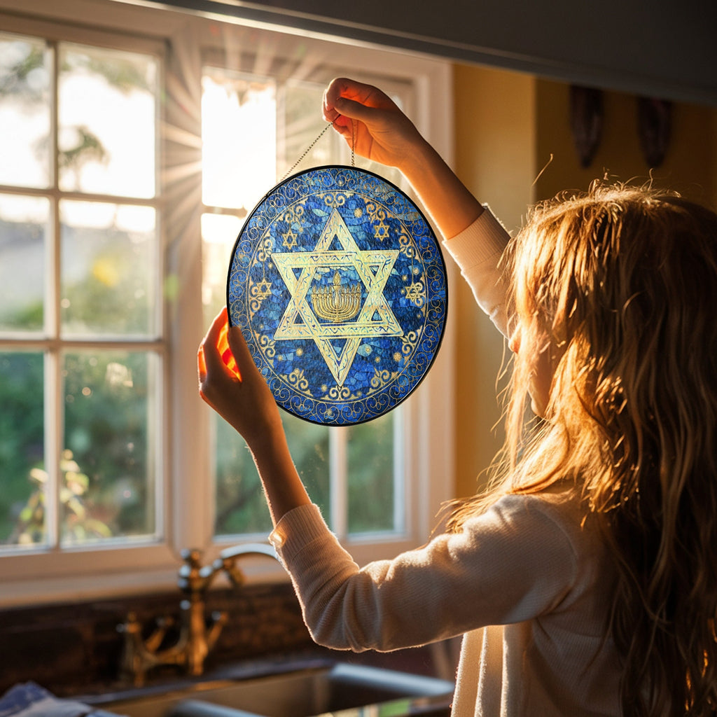 Jewish Star of David. Christmas Hanukkah Stained Glass Suncatcher 3-Day Shipping