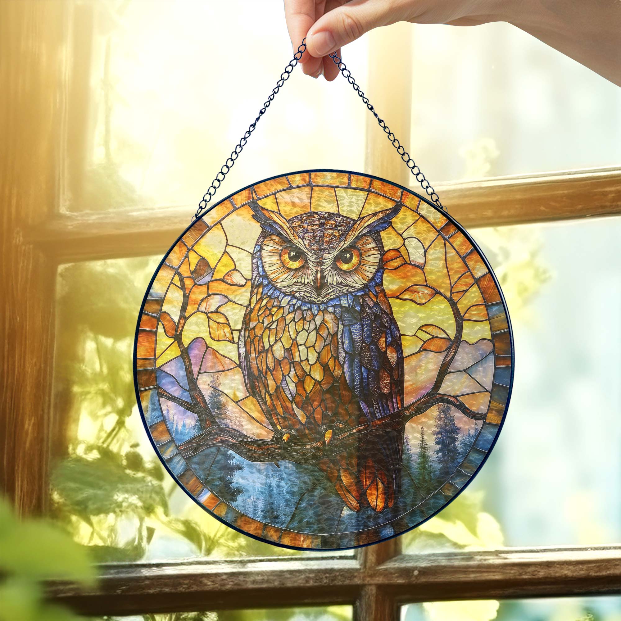 Owl Stained Glass Suncatcher Window Hanging