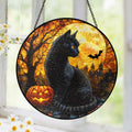 Black Cat Halloween Pumpkins Stained Glass Suncatcher 3-Day Shipping