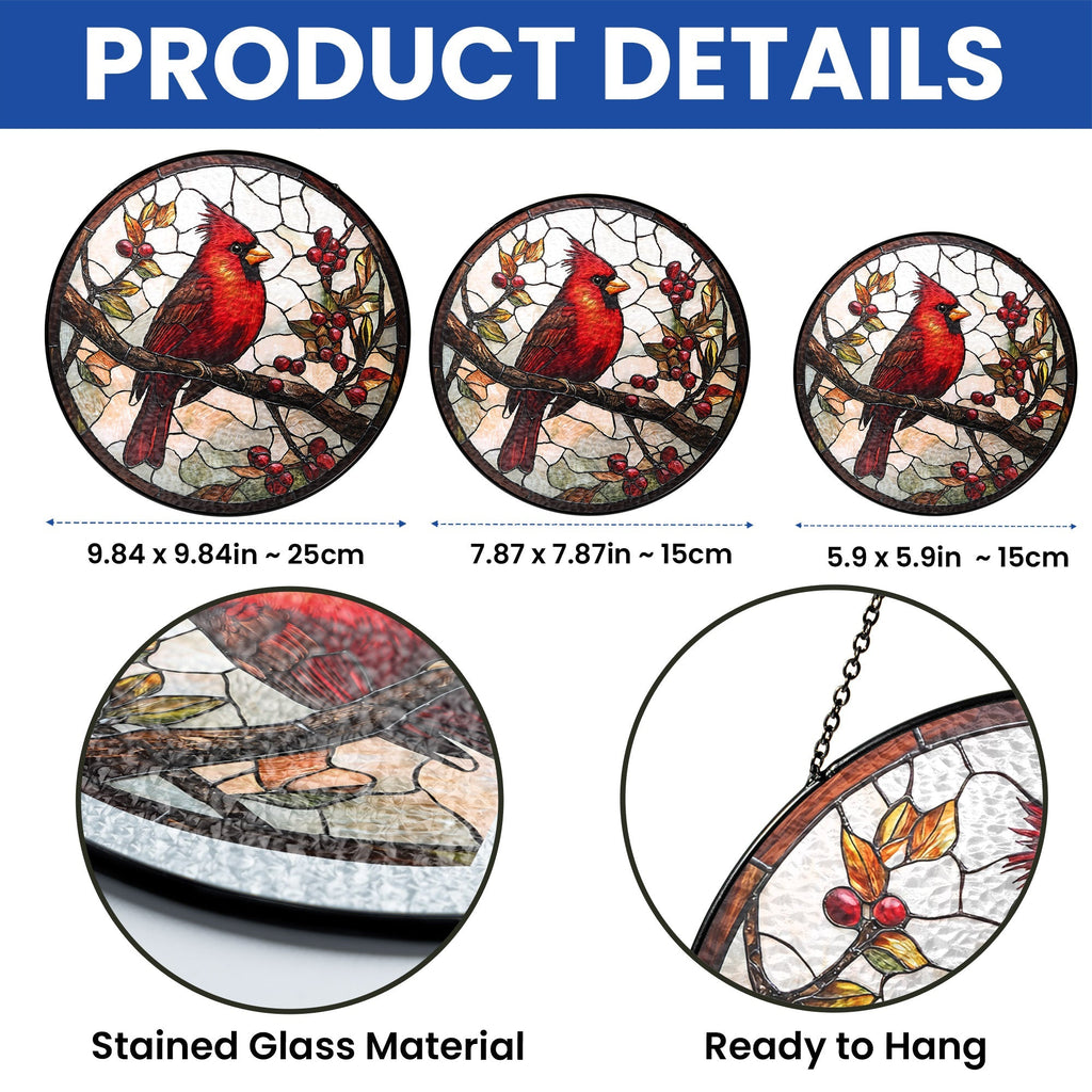 Cardinal Bird Memorial Stained Glass Suncatcher
