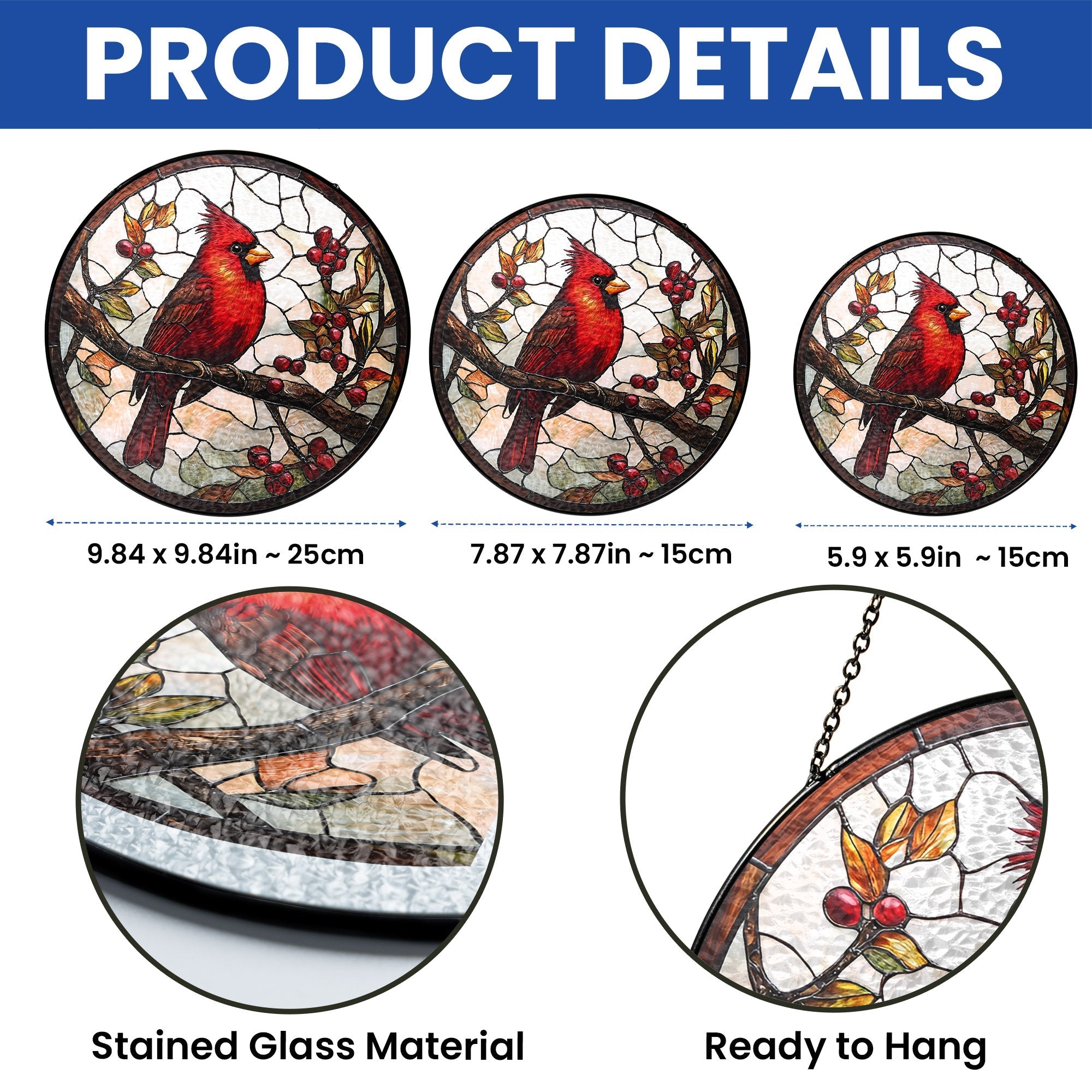 Cardinal Bird Memorial Stained Glass Suncatcher