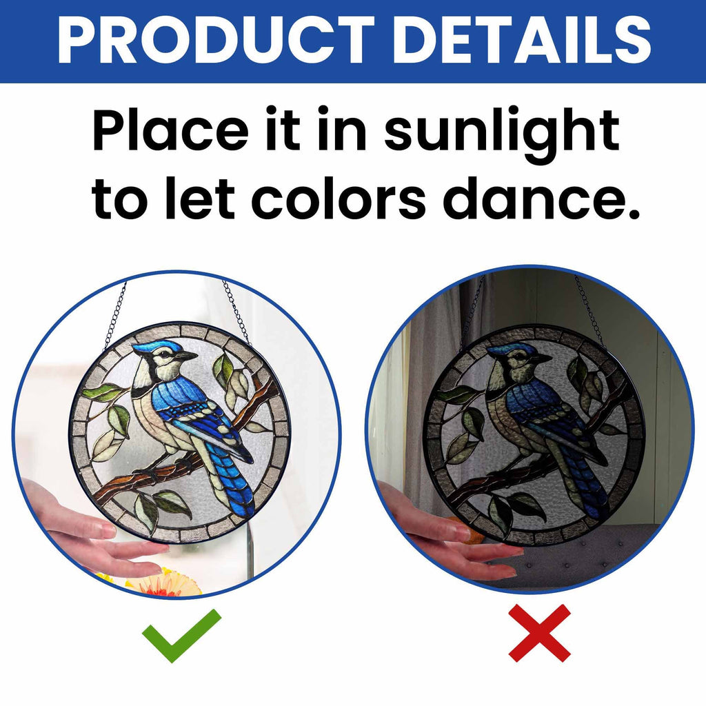 Blue Jay Birdwatching Stained Glass Suncatcher