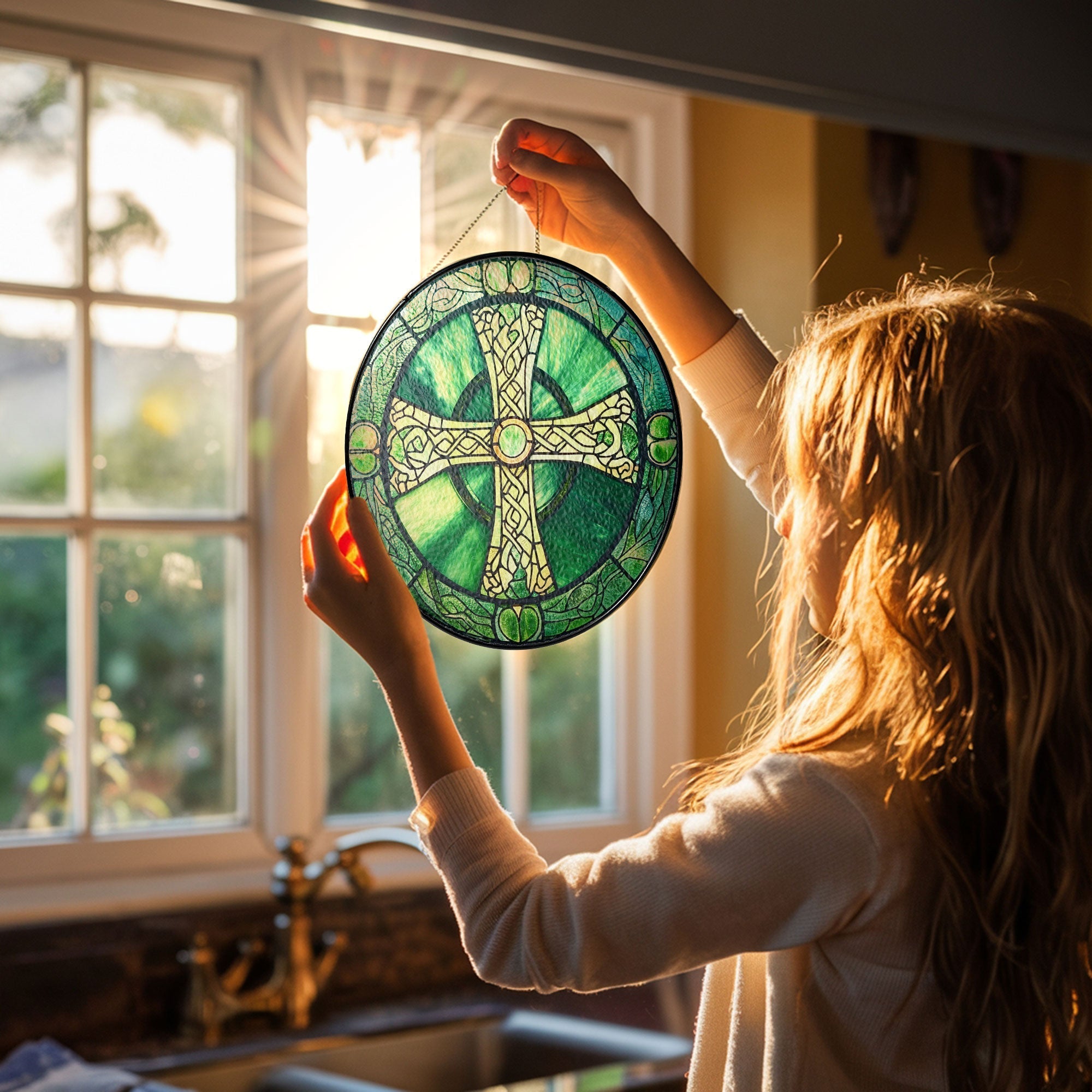 Irish Celtic Cross Stained Glass Suncatcher