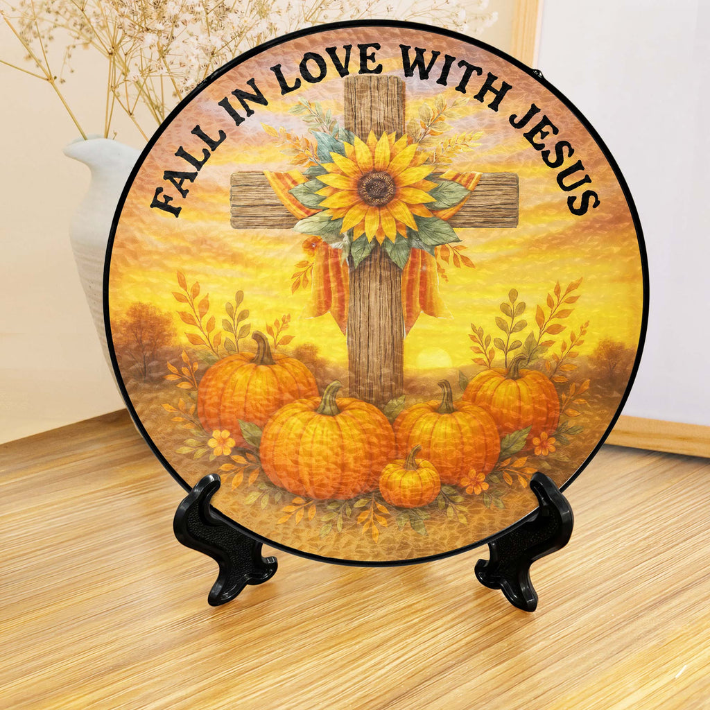 Fall In Love With Jesus Cross Pumpkin Autumn Stained Glass Suncatcher