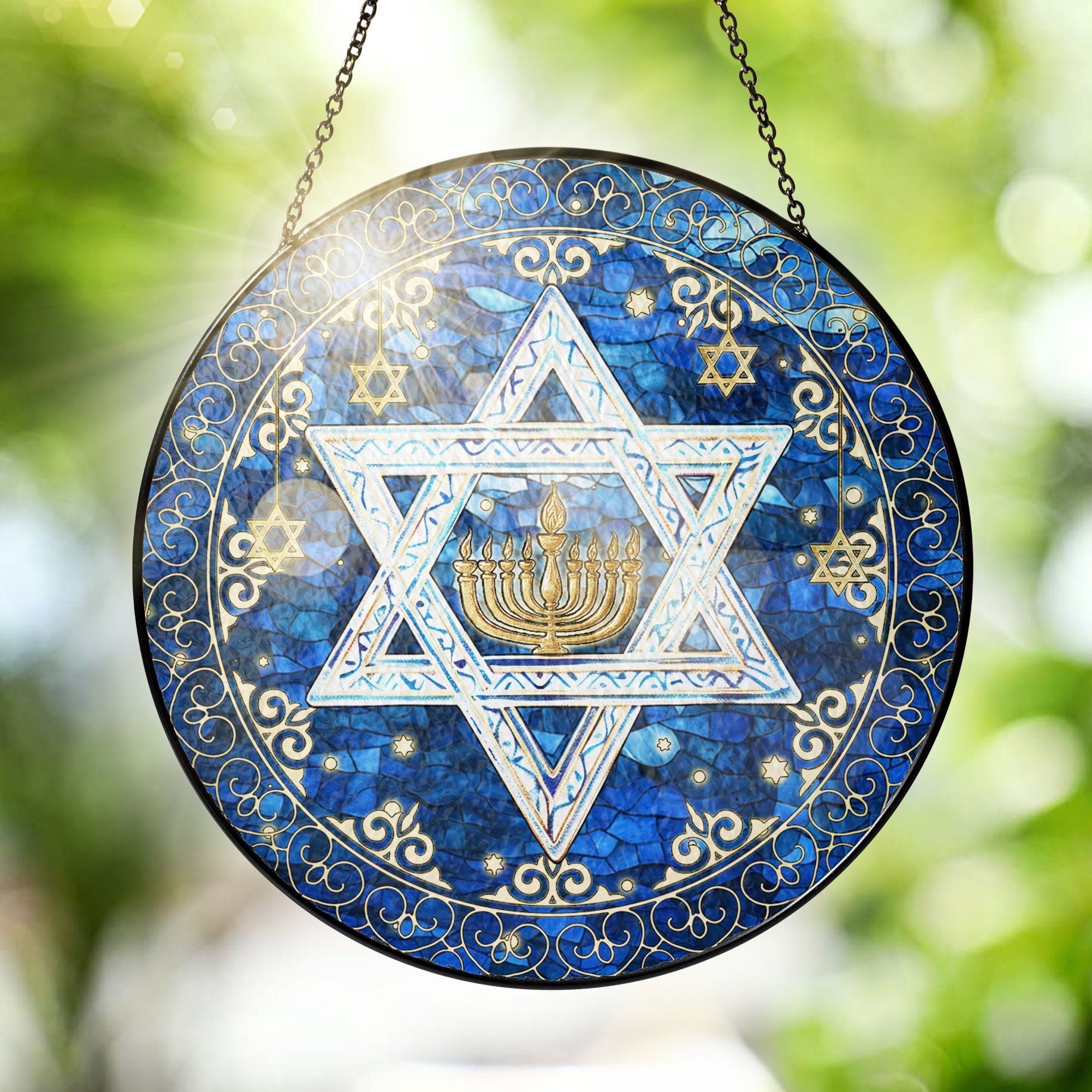 Jewish Star of David. Christmas Hanukkah Stained Glass Suncatcher 3-Day Shipping
