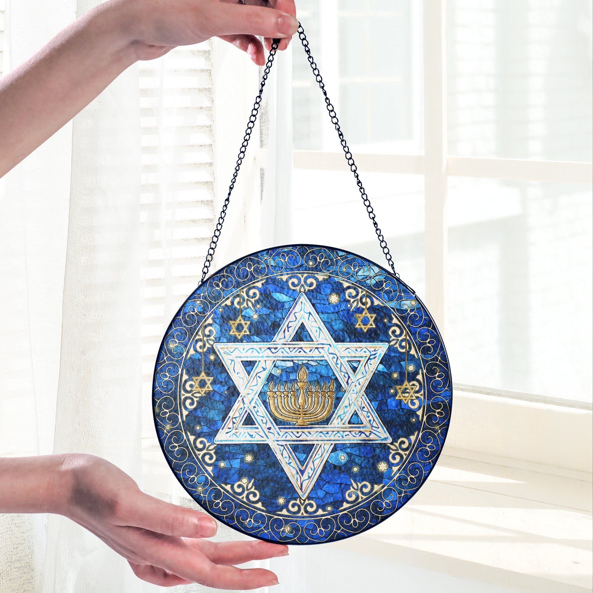 Jewish Star of David. Christmas Hanukkah Stained Glass Suncatcher 3-Day Shipping