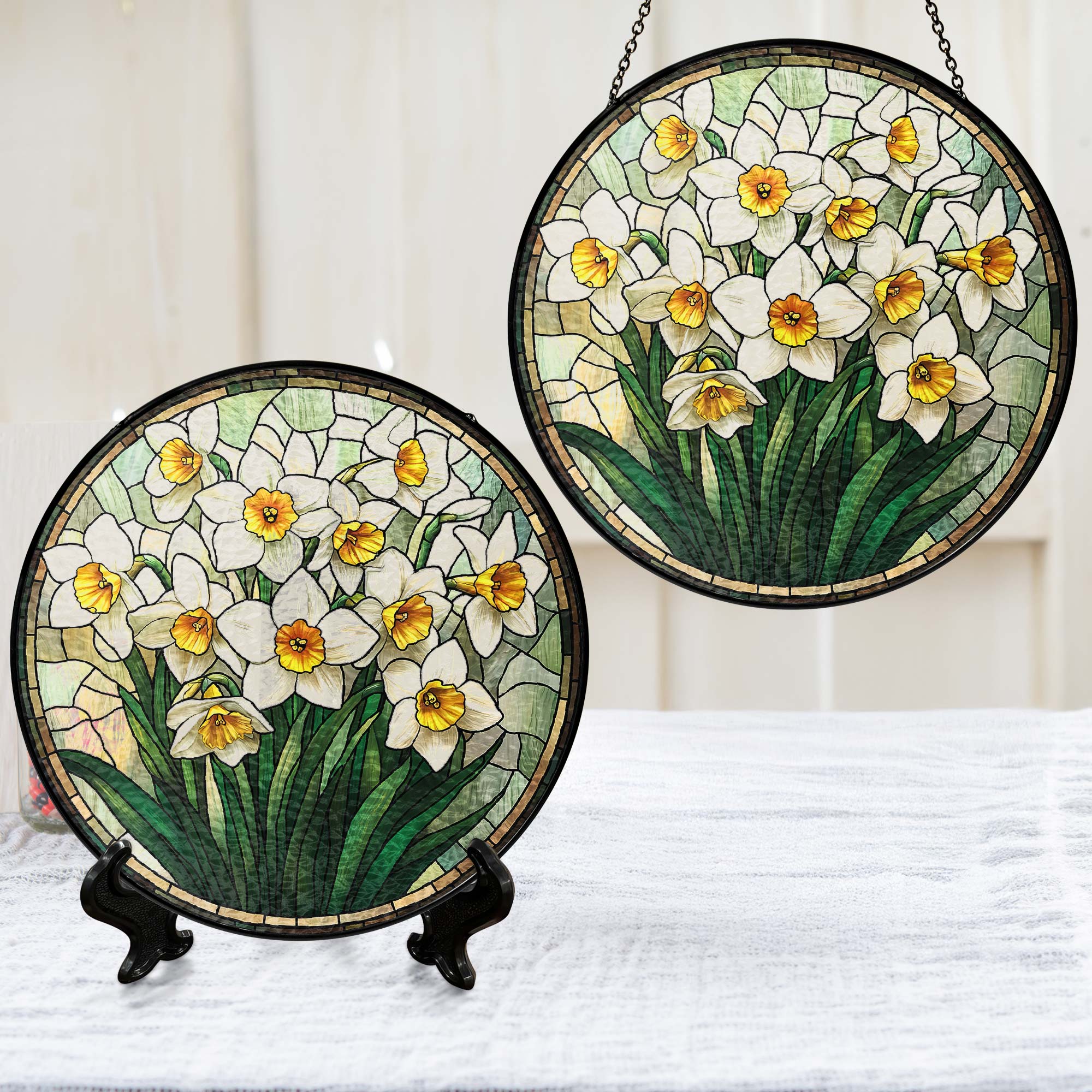 Personalized Birth Month Flowers Stained Glass Suncatcher