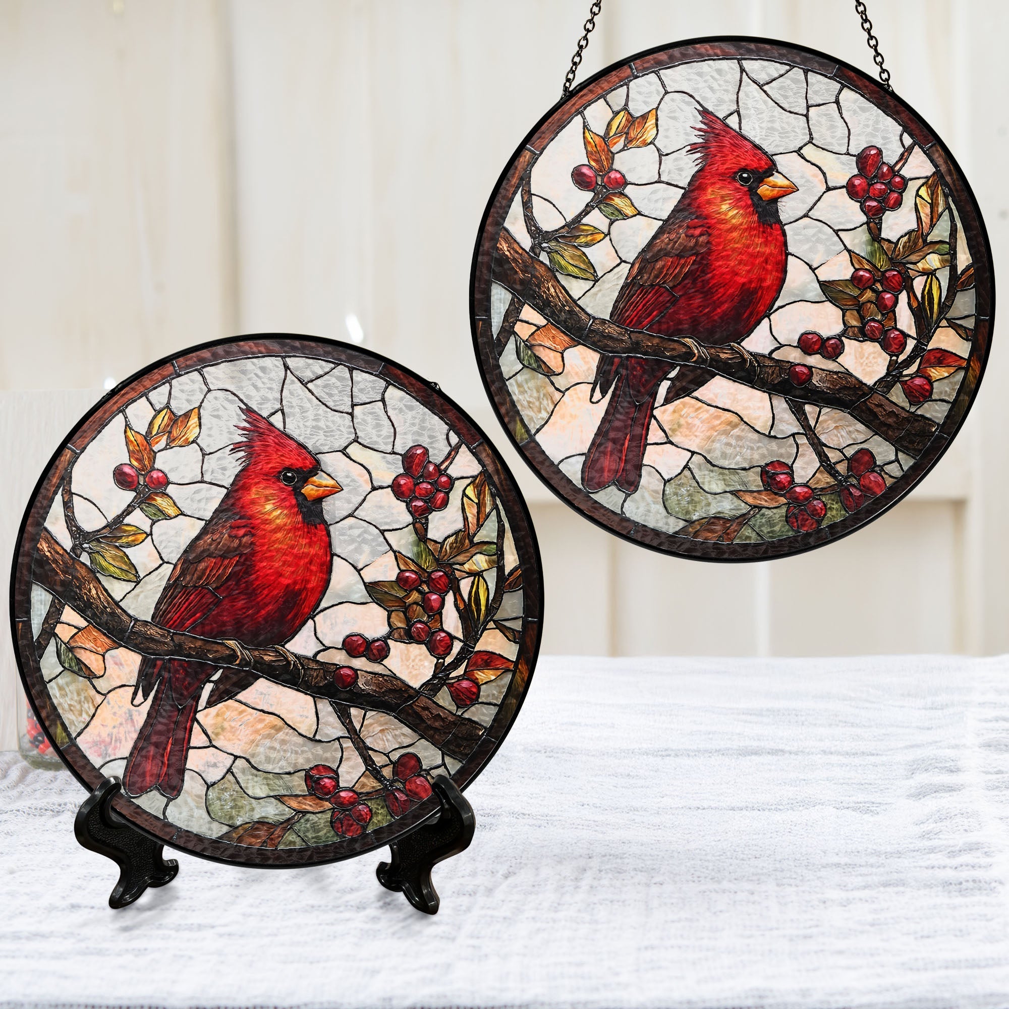 Cardinal Bird Memorial Stained Glass Suncatcher