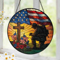 Patriotic Kneeling Soldier Memorial Day Veteran Day Stained Glass Suncatcher