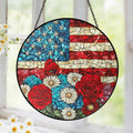 Flagwix American Flag - Patriotic Floral USA Flag Stained Glass Suncatcher Window Decor