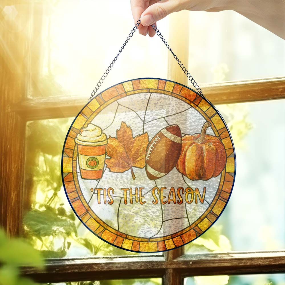 Tis The Season Fall and Football Thanksgiving Stained Glass Suncatcher 3-Day Shipping