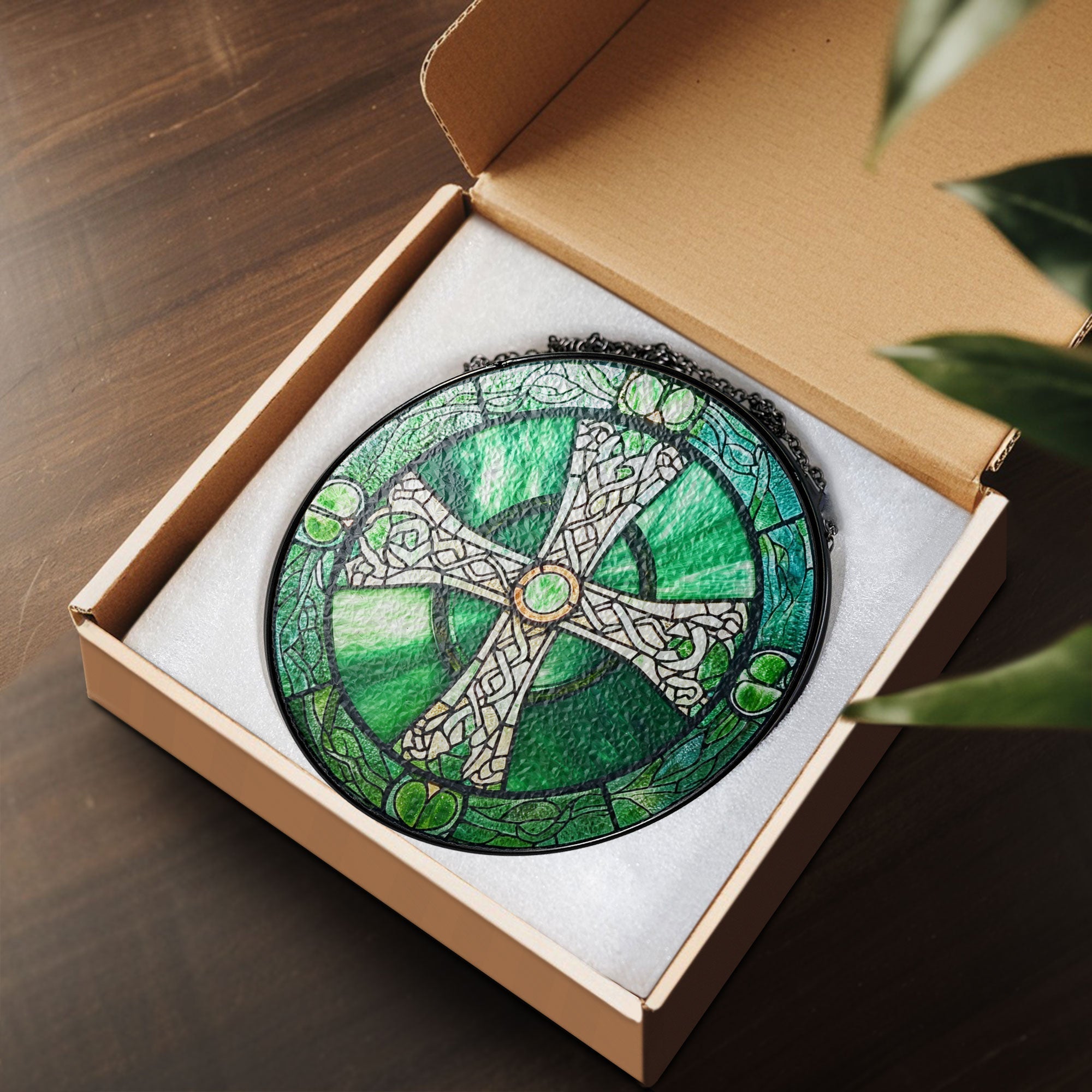 Irish Celtic Cross Stained Glass Suncatcher