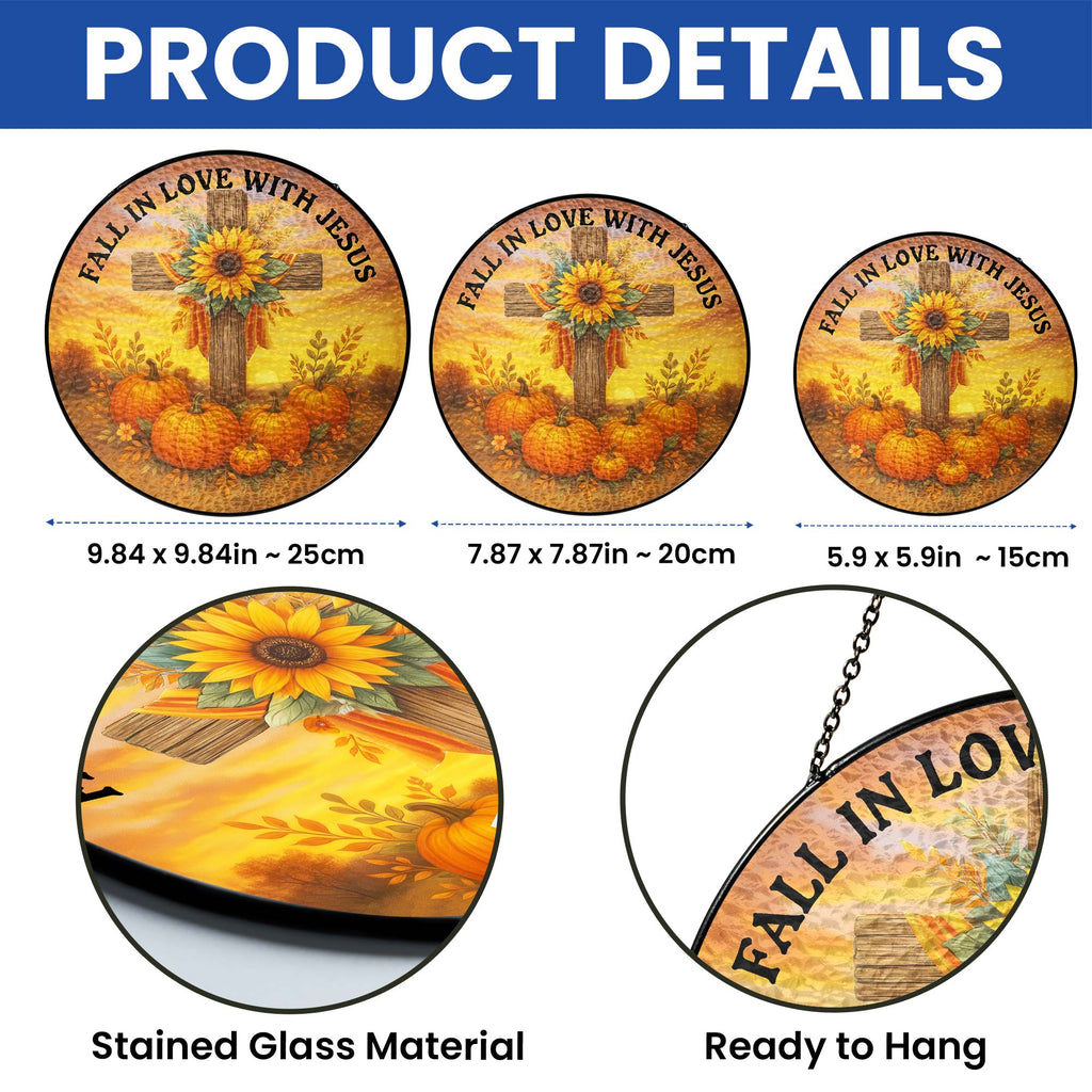 Fall In Love With Jesus Cross Pumpkin Autumn Stained Glass Suncatcher