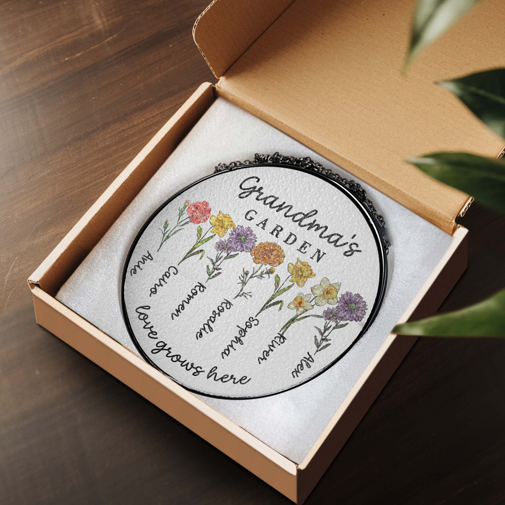 Custom Family Birth Flowers Glass Suncatcher. Personalized Grandma's Garden Gift
