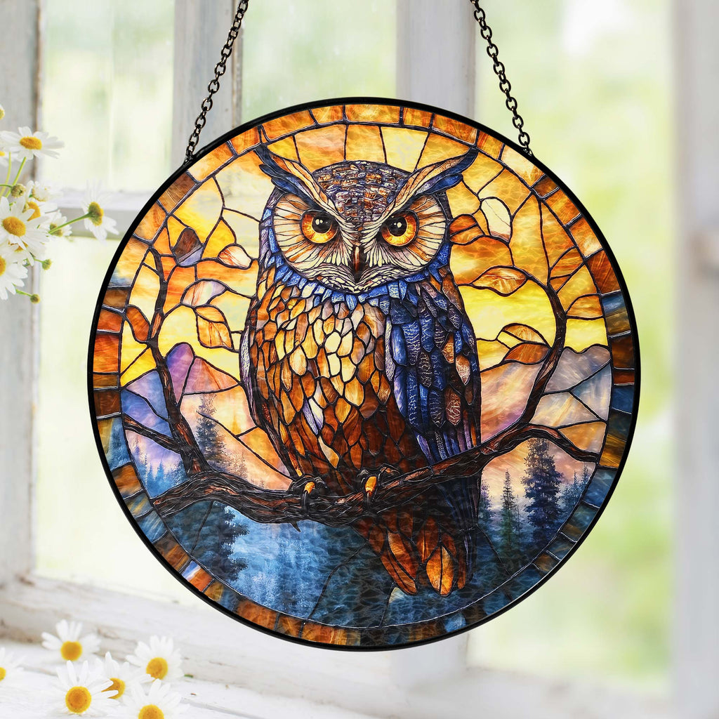 Owl Stained Glass Suncatcher Window Hanging
