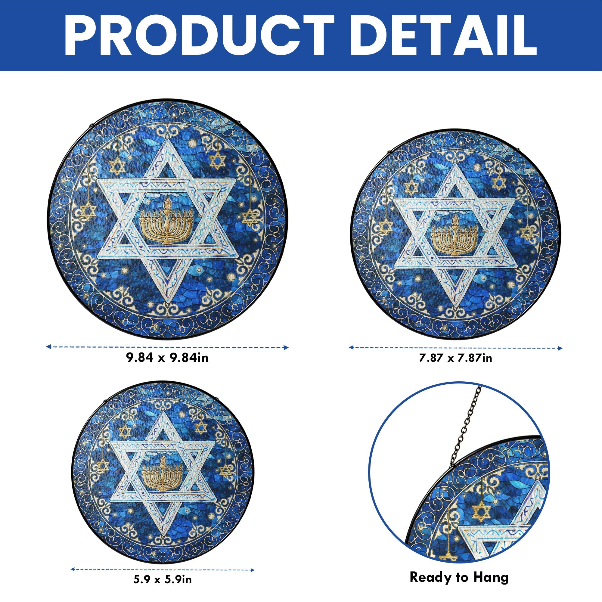 Jewish Star of David. Christmas Hanukkah Stained Glass Suncatcher 3-Day Shipping